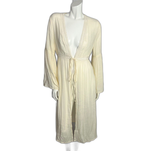 Cream Gauze Lace Duster Cardigan Coverup Boho Chic Coachella - Picture 1 of 8